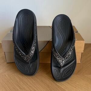 Crocs Sequin Women Black Platform Sandals - SZ 7